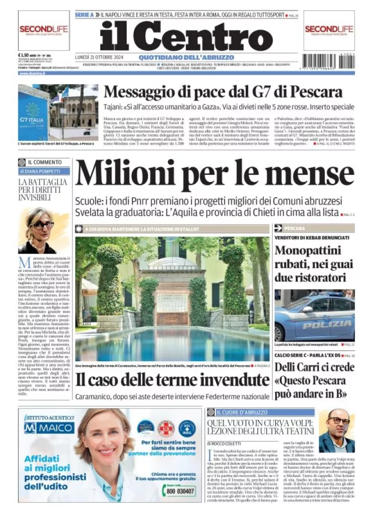 Prima-pagina-il centro-oggi-edizione-del-2024-10-21